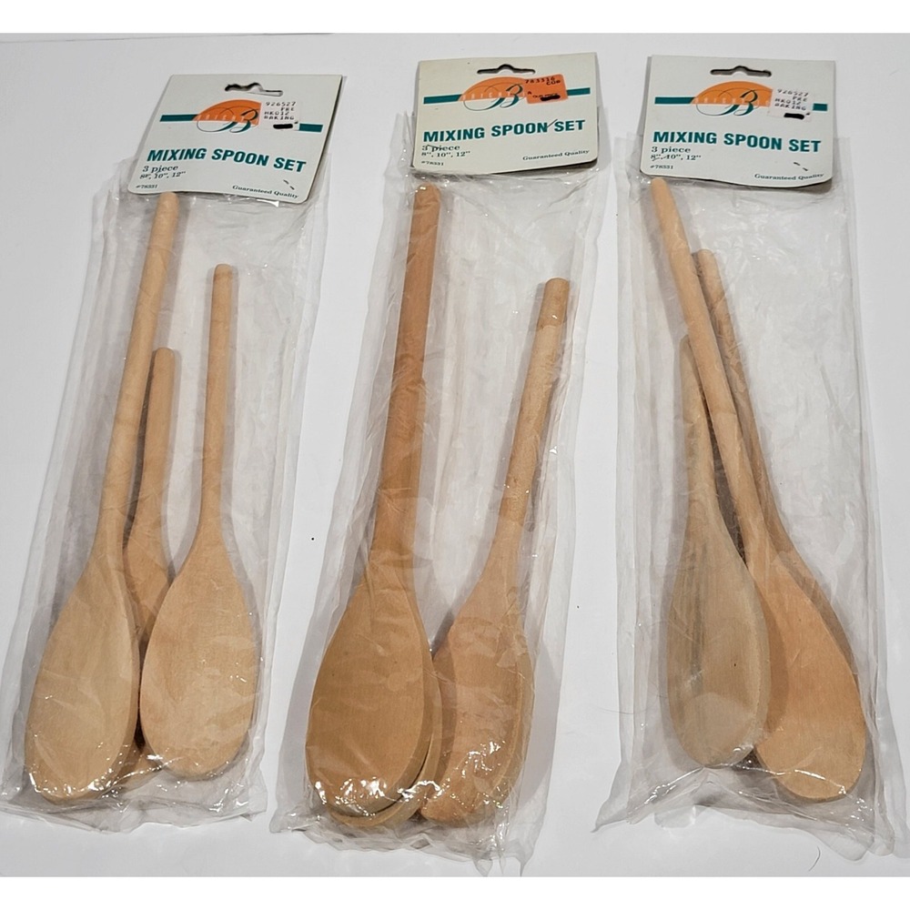 3 Wood Mixing Spoons  3 Pc Wooden Spoon Set - Kitchen Tools. 8" 10" 12"